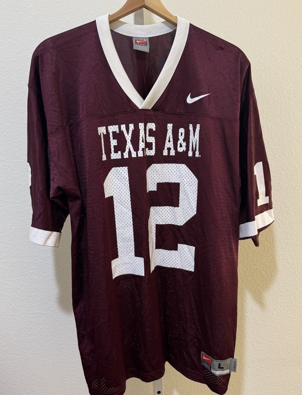 Texas A&M Aggies #12 Maroon Football Jersey Vintage Nike sz L MEN